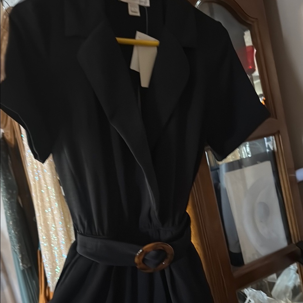 MONTEAU  Black Belted WIDELEG ROMPER